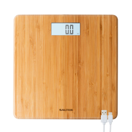 Salter Digital Bathroom Scale FSC Eco Bamboo Platform Rechargeable (Open Box)